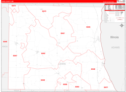Lewis County, MO Wall Map Zip Code Red Line Style 2024