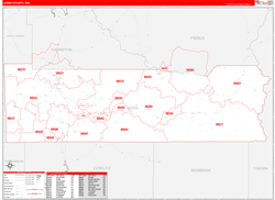 Lewis County, WA Wall Map Zip Code Red Line Style 2024