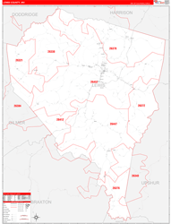 Lewis County, WV Wall Map Zip Code Red Line Style 2024