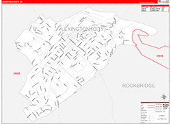 Lexington County, VA Wall Map Zip Code Red Line Style 2026