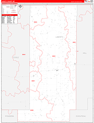 Liberty County, MT Wall Map Zip Code Red Line Style 2026