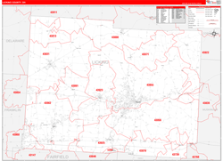 Licking County, OH Wall Map Zip Code Red Line Style 2024