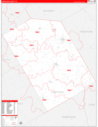 Limestone County, TX Wall Map Zip Code Red Line Style 2024