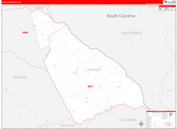 Lincoln County, GA Wall Map Zip Code Red Line Style 2024