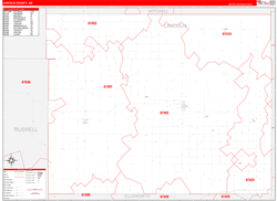 Lincoln County, KS Wall Map Zip Code Red Line Style 2024