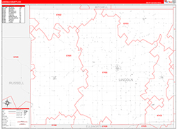 Lincoln County, KS Wall Map Zip Code Red Line Style 2026