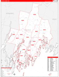 Lincoln County, ME Wall Map Zip Code Red Line Style 2024