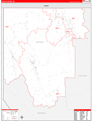 Lincoln County, MT Wall Map Zip Code Red Line Style 2026