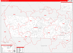 Lincoln County, NC Wall Map Zip Code Red Line Style 2026