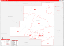 Lincoln County, NM Wall Map Zip Code Red Line Style 2024