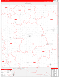 Lincoln County, OK Wall Map Zip Code Red Line Style 2024