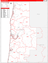 Lincoln County, OR Wall Map Zip Code Red Line Style 2026