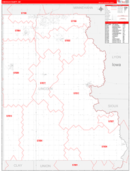 Lincoln County, SD Wall Map Zip Code Red Line Style 2024