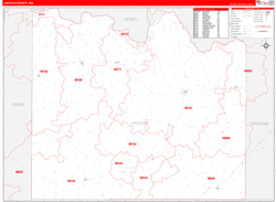 Lincoln County, WA Wall Map Zip Code Red Line Style 2024