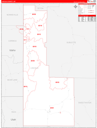 Lincoln County, WY Wall Map Zip Code Red Line Style 2024