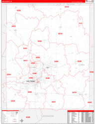 Linn County, IA Wall Map Zip Code Red Line Style 2024