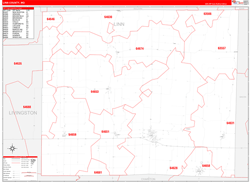 Linn County, MO Wall Map Zip Code Red Line Style 2024