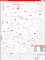 Litchfield County, CT Wall Map Zip Code Red Line Style 2024