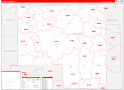Livingston County, IL Wall Map Zip Code Red Line Style 2024