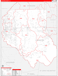 LivingstonParish (County), LA Wall Map Zip Code Red Line Style 2026