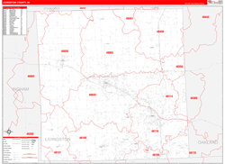 Livingston County, MI Wall Map Zip Code Red Line Style 2024