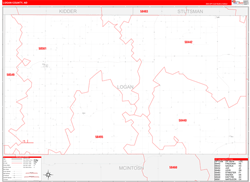 Logan County, ND Wall Map Zip Code Red Line Style 2023