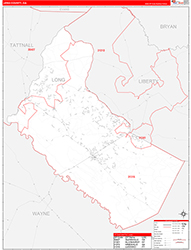 Long County, GA Wall Map Zip Code Red Line Style 2026