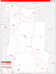 Lonoke County, AR Wall Map Zip Code Red Line Style 2024