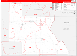 Louisa County, IA Wall Map Zip Code Red Line Style 2024