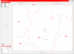 Lucas County, IA Wall Map Zip Code Red Line Style 2024