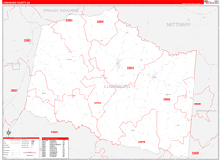 Lunenburg County, VA Wall Map Zip Code Red Line Style 2024