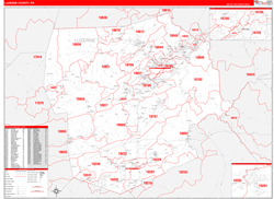 Luzerne County, PA Wall Map Zip Code Red Line Style 2024