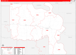 Lyman County, SD Wall Map Zip Code Red Line Style 2024