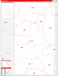 Lyon County, KS Wall Map Zip Code Red Line Style 2024