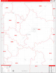 Lyon County, MN Wall Map Zip Code Red Line Style 2024