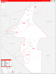 Lyon County, NV Wall Map Zip Code Red Line Style 2024