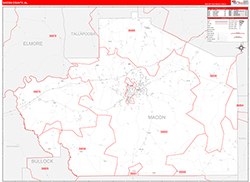 Macon County, AL Wall Map Zip Code Red Line Style 2026