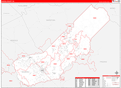 Madera County, CA Wall Map Zip Code Red Line Style 2026