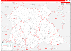 Madison County, GA Wall Map Zip Code Red Line Style 2026