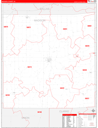 Madison County, IA Wall Map Zip Code Red Line Style 2024