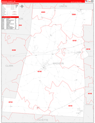 Madison County, OH Wall Map Zip Code Red Line Style 2024