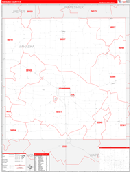 Mahaska County, IA Wall Map Zip Code Red Line Style 2024