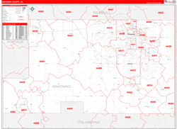 Mahoning County, OH Wall Map Zip Code Red Line Style 2024