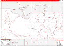 Major County, OK Wall Map Zip Code Red Line Style 2026