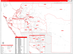 Manatee County, FL Wall Map Zip Code Red Line Style 2024