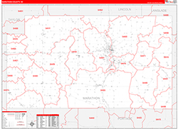 Marathon County, WI Wall Map Zip Code Red Line Style 2026