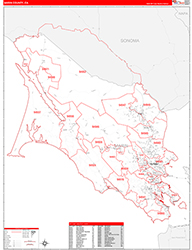 Marin County, CA Wall Map Zip Code Red Line Style 2026
