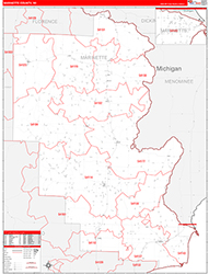 Marinette County, WI Wall Map Zip Code Red Line Style 2026