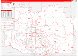 Marion County, FL Wall Map Zip Code Red Line Style 2026