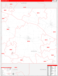 Marion County, IA Wall Map Zip Code Red Line Style 2024
